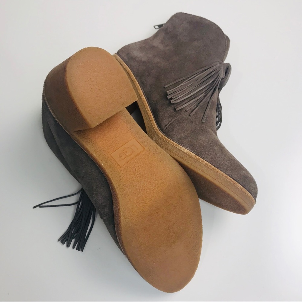 Ugg Corin Suede Fringe Heeled Bootie Beige 10 EUC - Picture 3 of 7